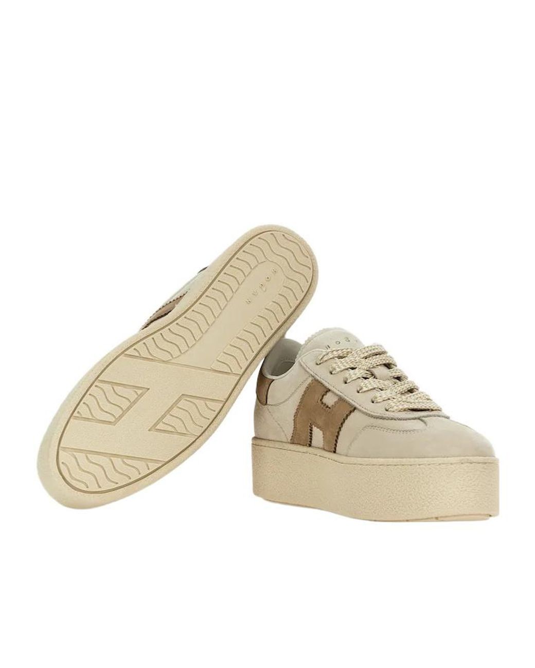 Hogan Natural Leather Platform Sneakers With Suede Accents And Iconic Logo