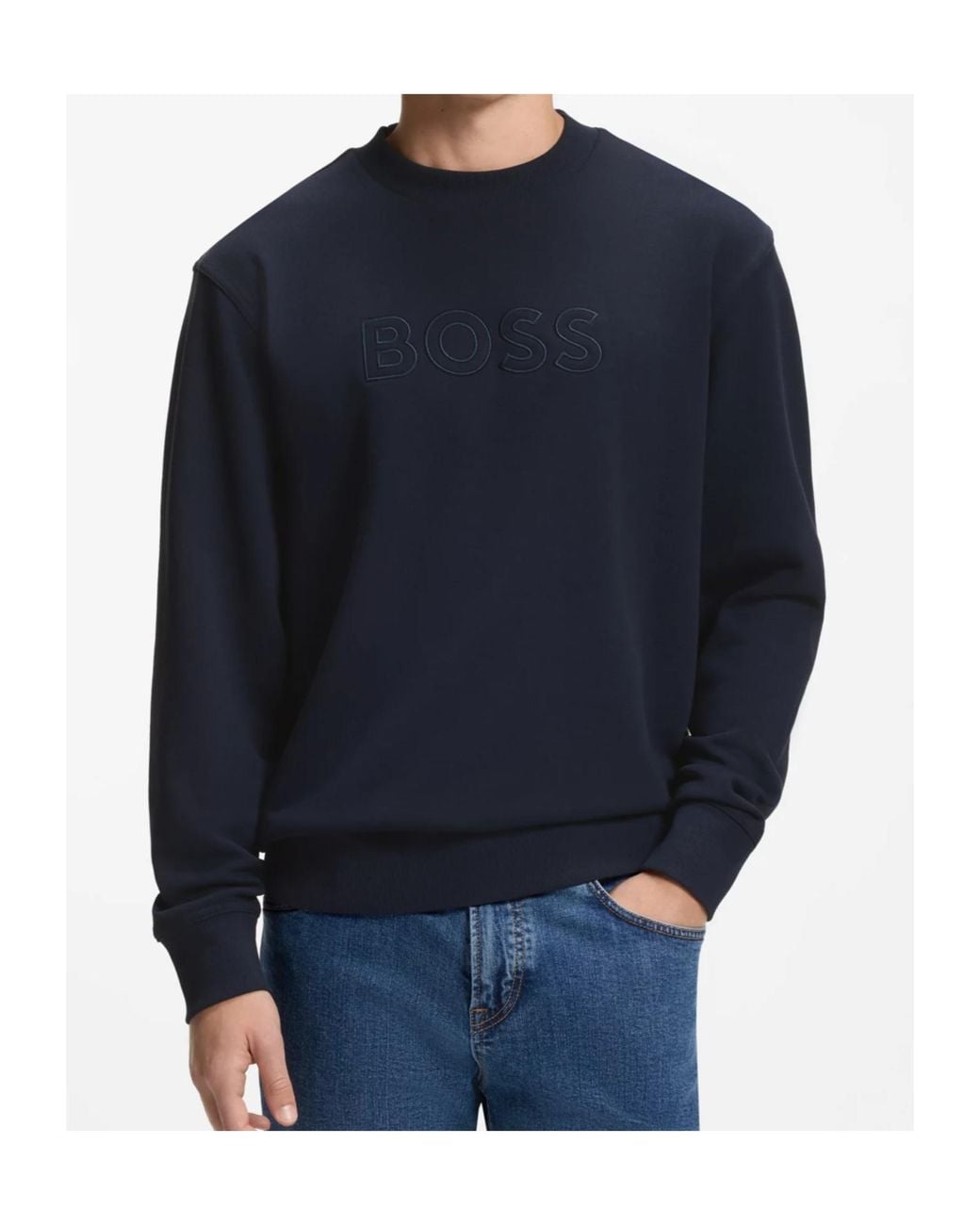 Boss Blue Boss Logo Embroidered Crewneck Sweatshirt for men