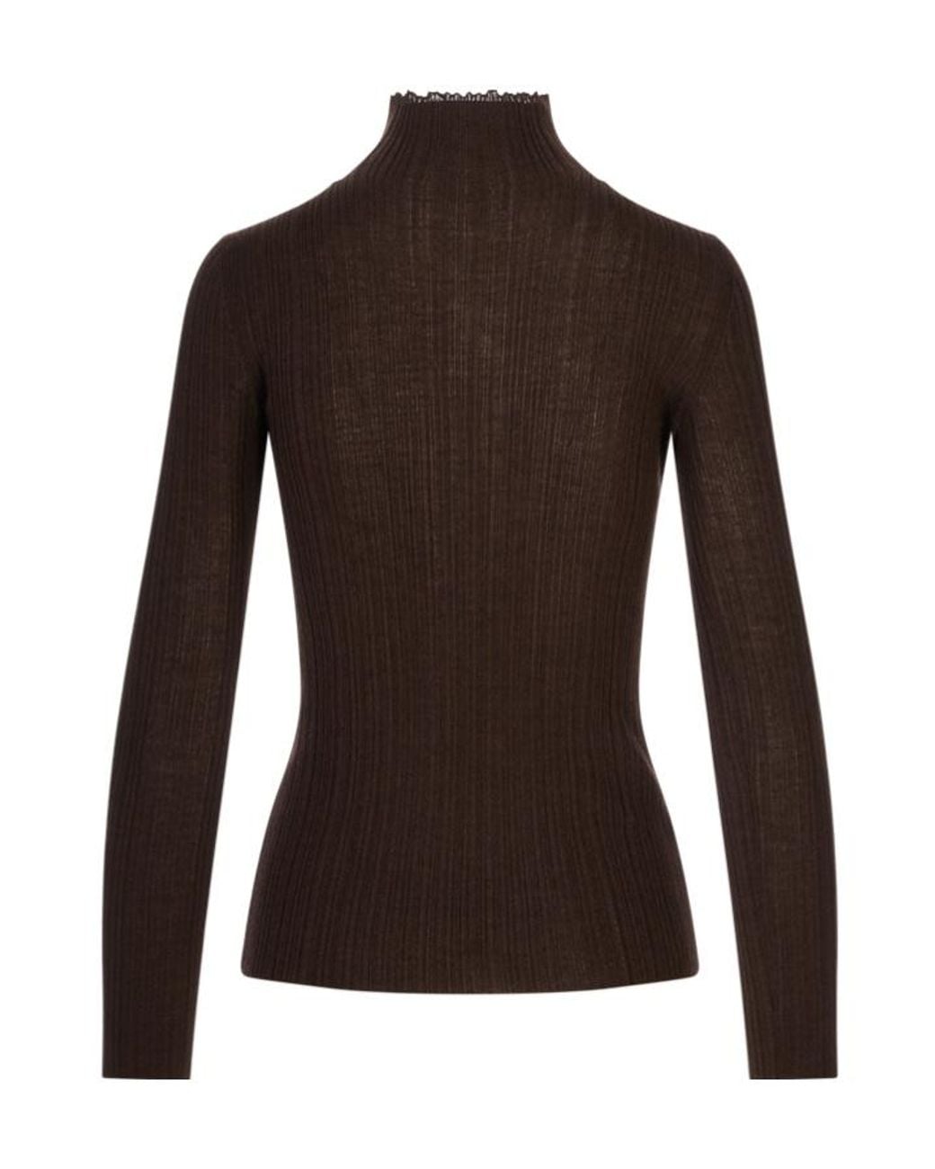 Agnona Brown Ribbed-Knit Scalloped-Edge Sweater
