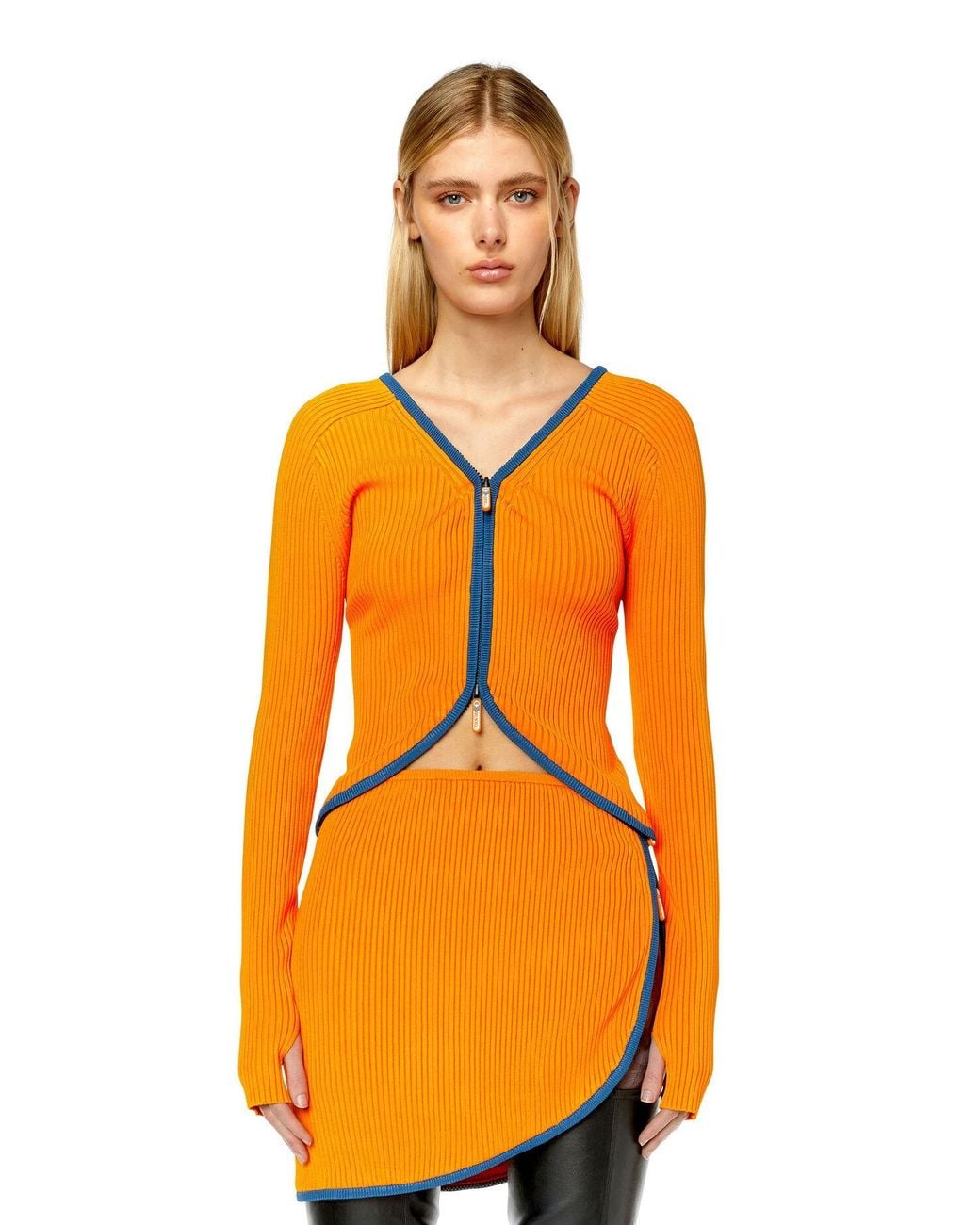 DIESEL Orange Ribbed Zip-Up Cardigan