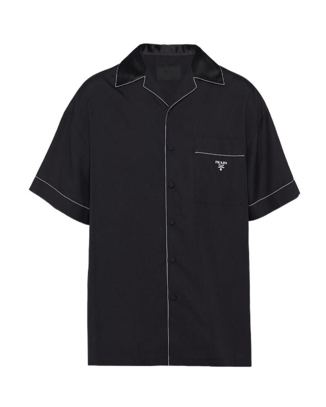 Prada Black Logo-Embroidered Short-Sleeved Shirt for men
