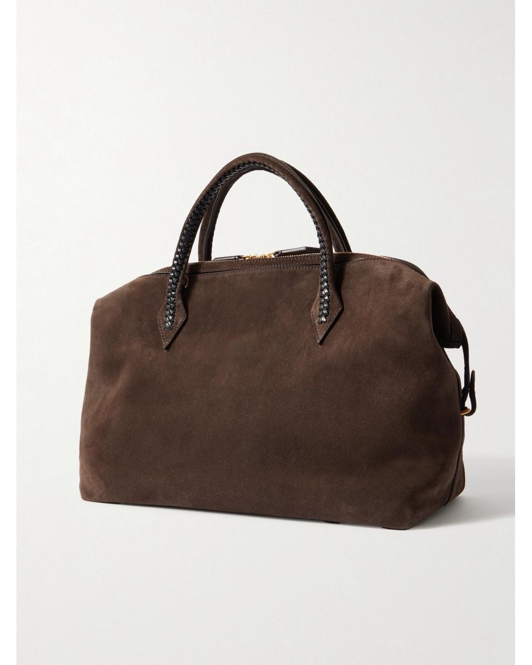 Metier Brown Medium Braided Leather-Trimmed Suede Tote