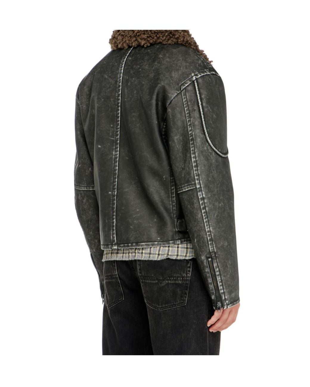 DIESEL Gray W-Alex Shearling Biker Jacket for men