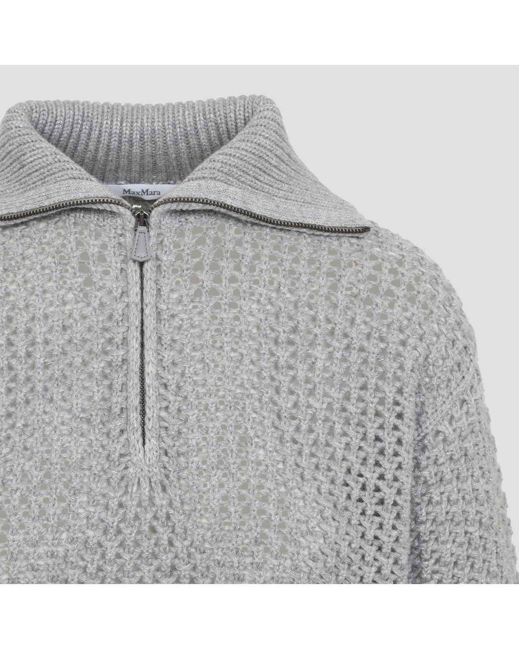 Max Mara Gray Tequila Open-Knit Zip Detailed Jumper