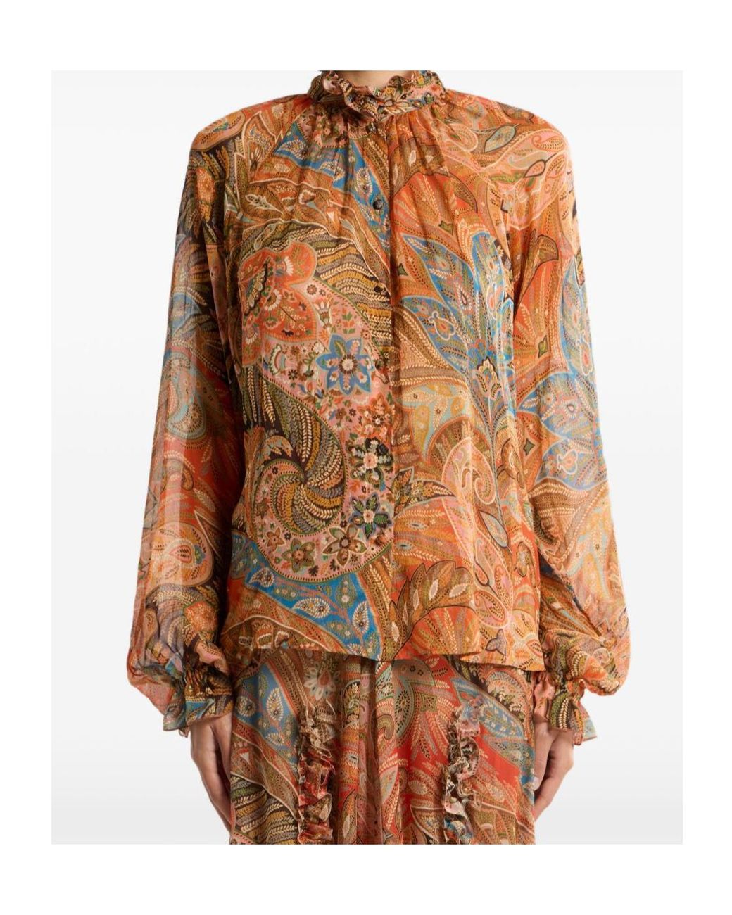 Etro Brown Paisley Ruffled Blouse