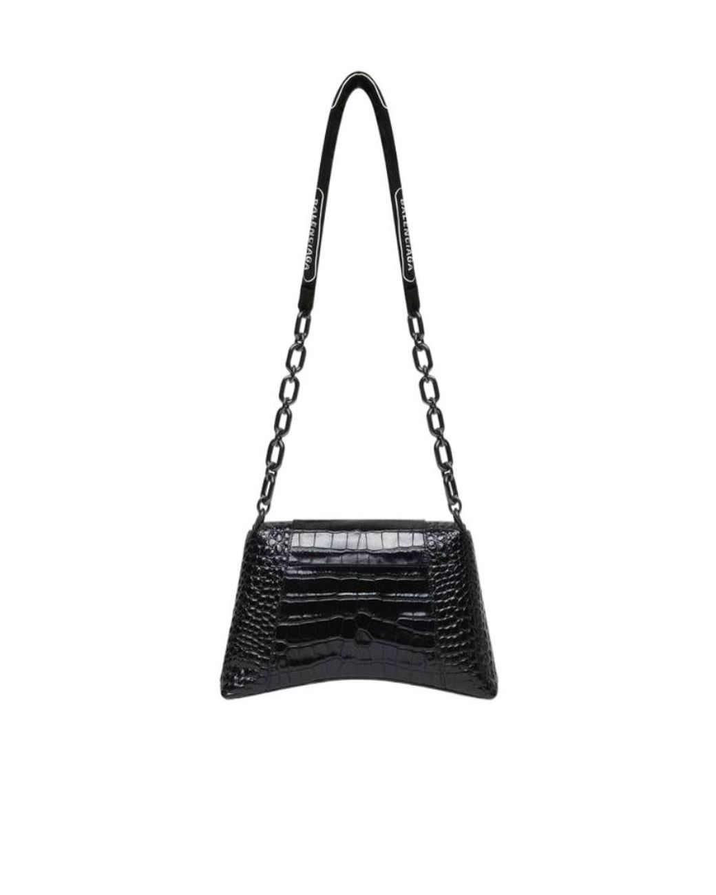 Balenciaga White Borsetta A Tracolla Downtown Con Catena E Lavorazione Coccodrillo Da Donna