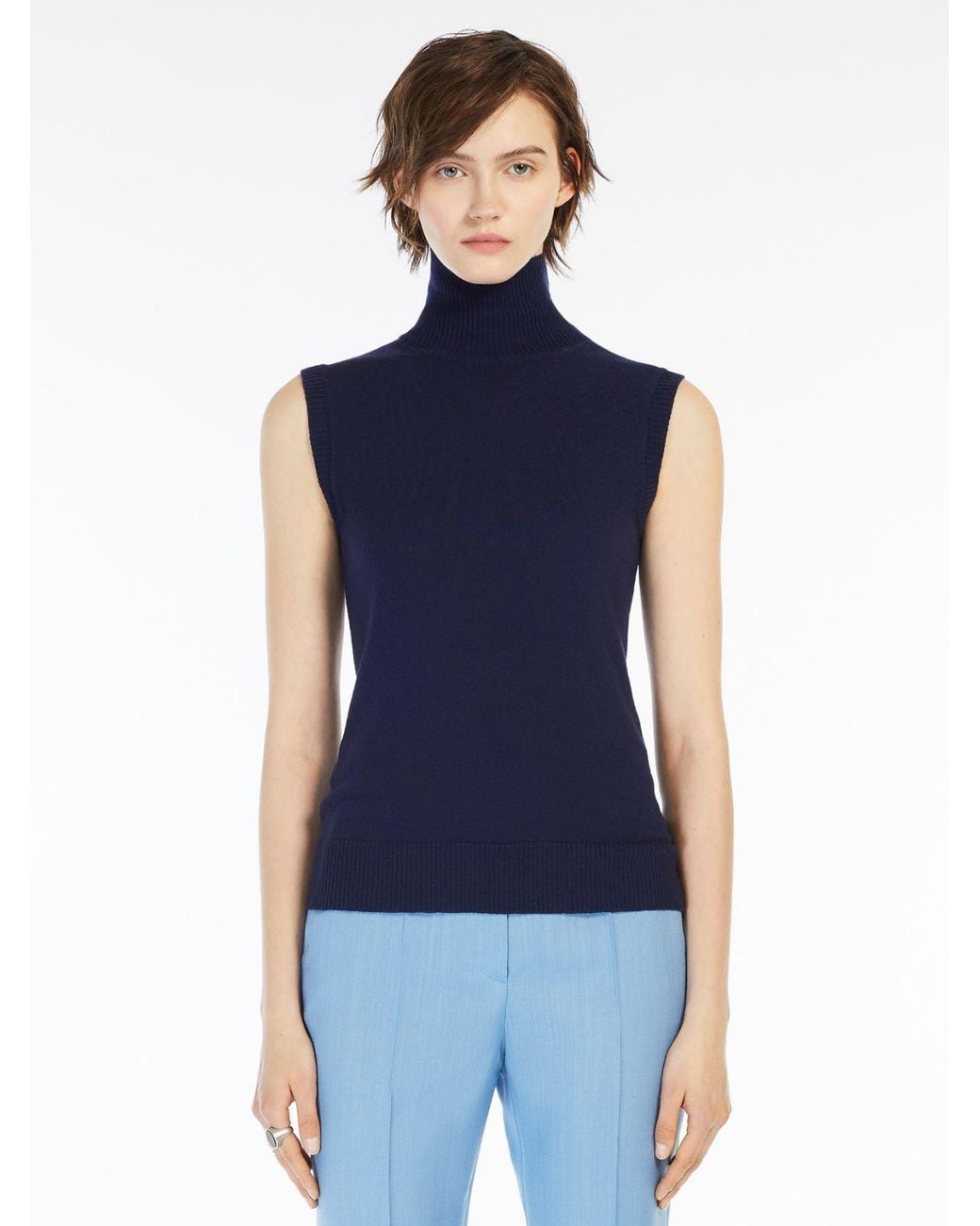 Sportmax Blue Ardenza Roll Neck Sleeveless Vest