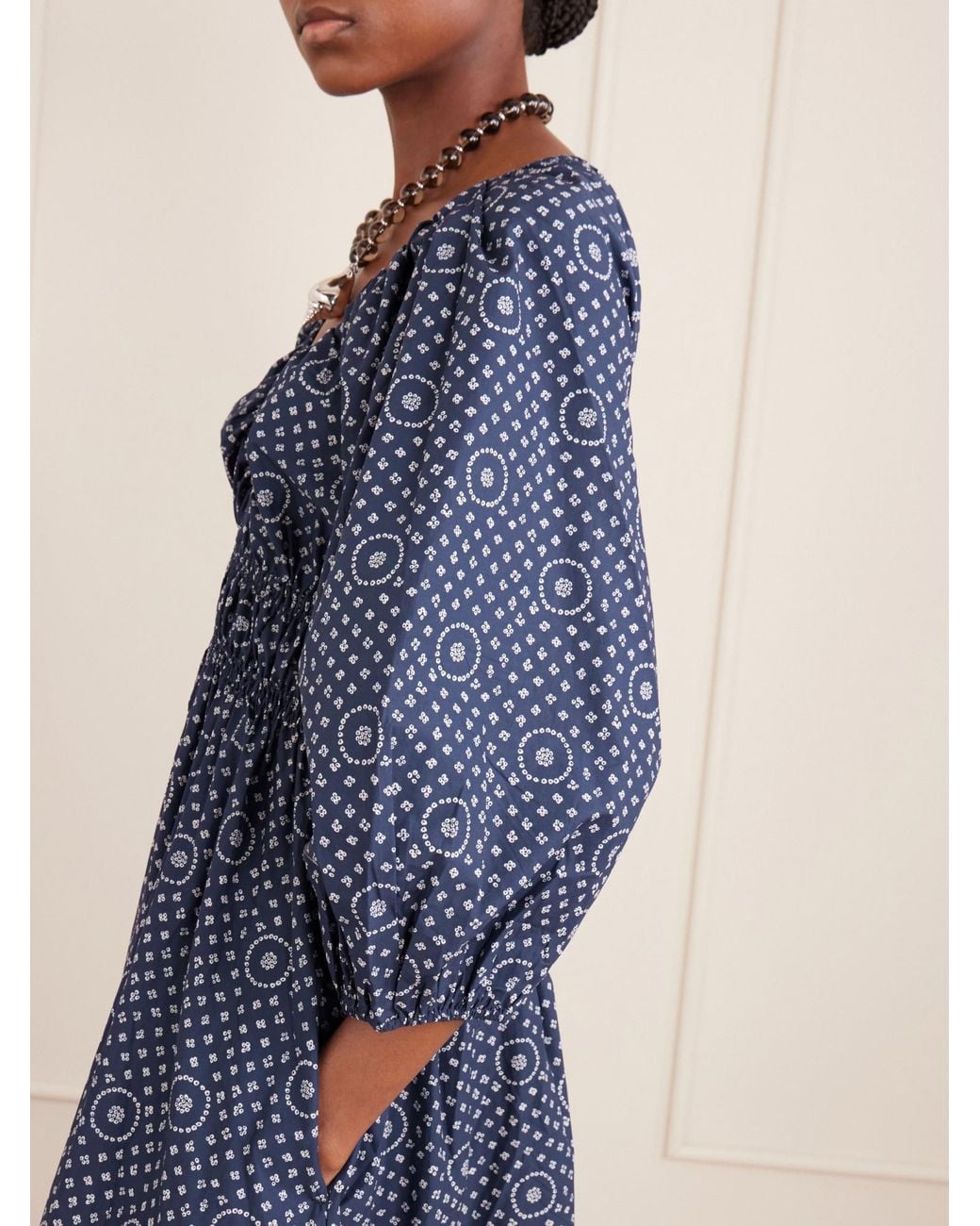 Matteau Blue Printed Organic Cotton Midi Dress