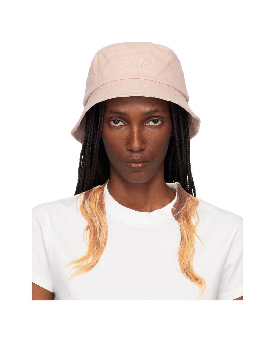 MM6 by Maison Margiela Natural Logo Embroidered Bucket Hat for men