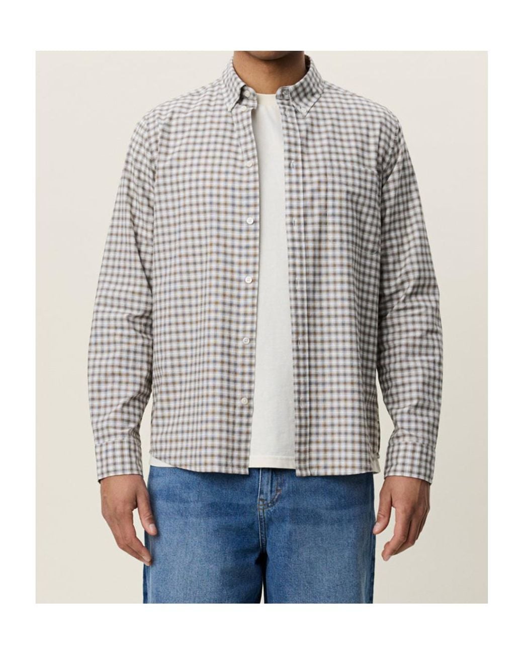 Les Deux Gray Check-Pattern Button-Down Shirt for men