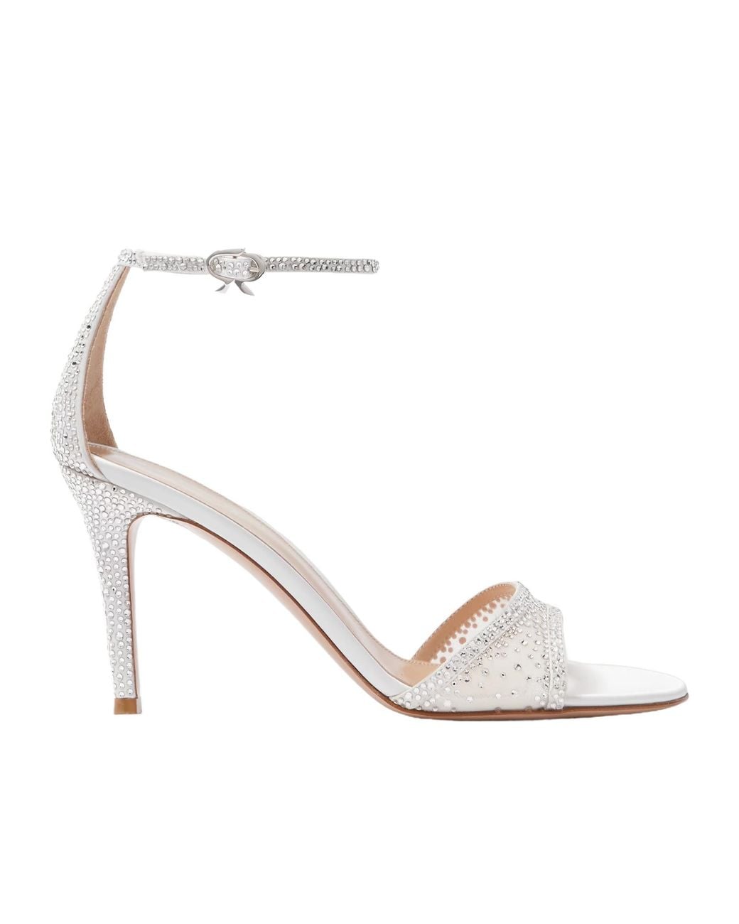 Gianvito Rossi White Rania 85 Crystal-Embellished Organza-Trimmed Suede Sandals