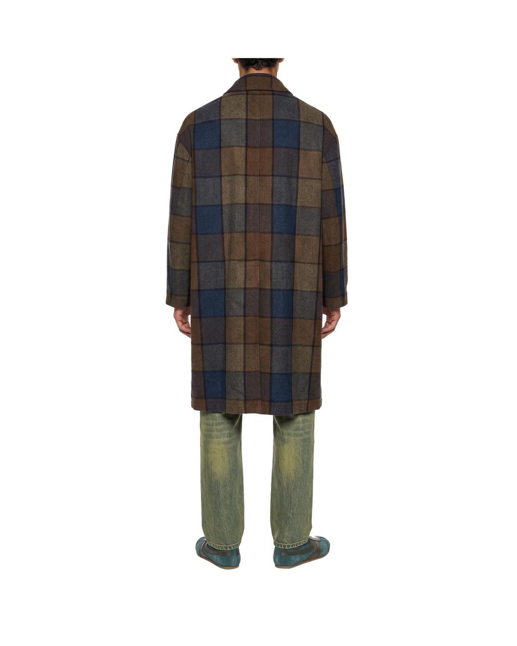 Song For The Mute Blue Checked Wool Coat for men