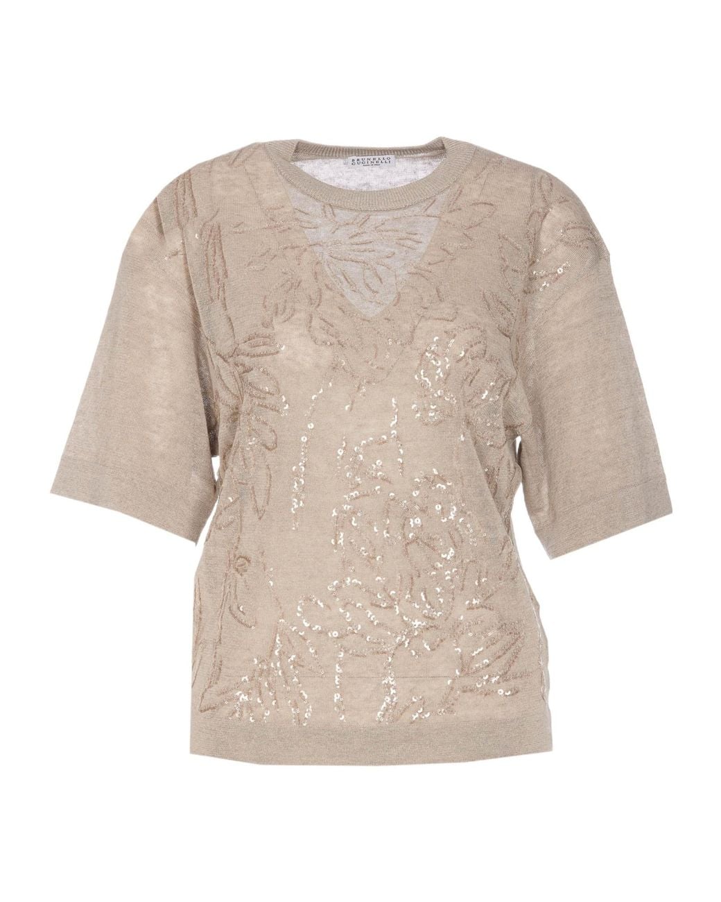 Brunello Cucinelli Natural Crewneck Knitted Top