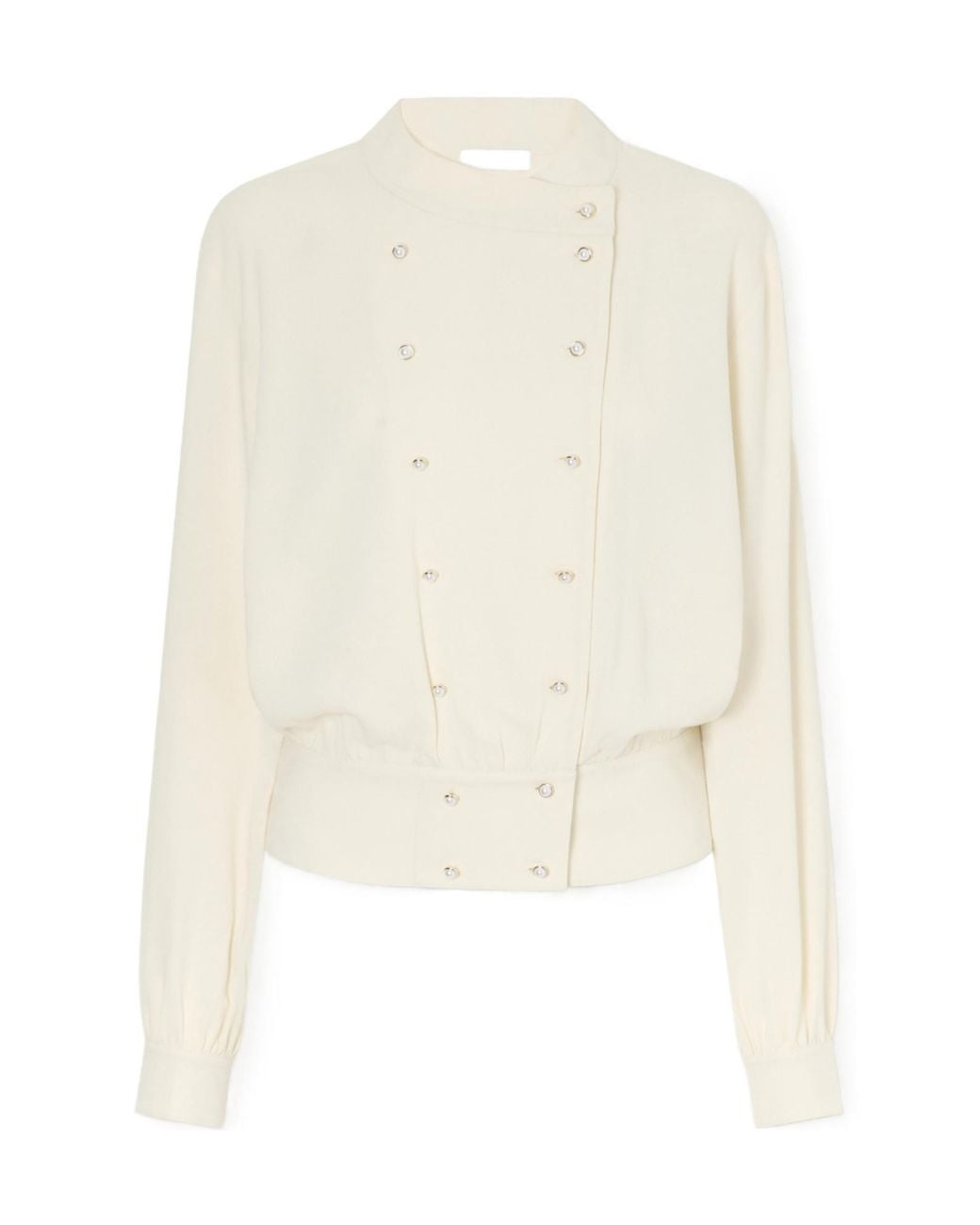 Rabanne White Crepe Blouse With Pearl Inspired Jewelery Buttons