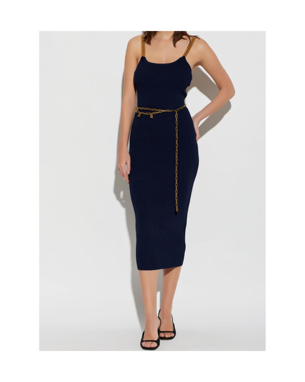 MICHAEL Michael Kors Blue Chain-Strap Ribbed-Knit Dress