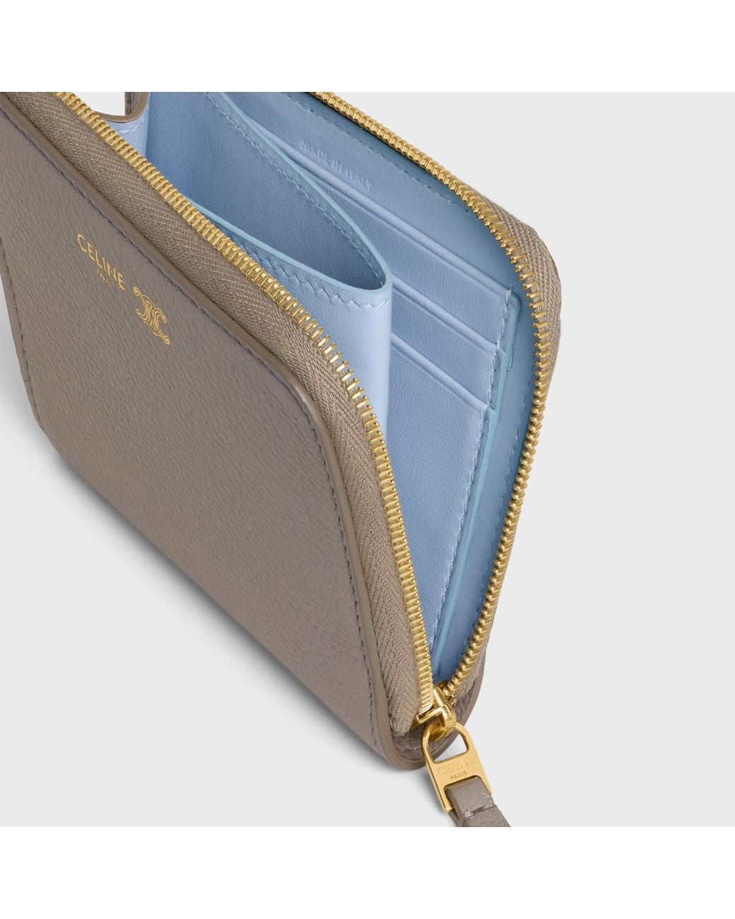 Céline Gray Flat Zipped Wallet Triomphe Stamp