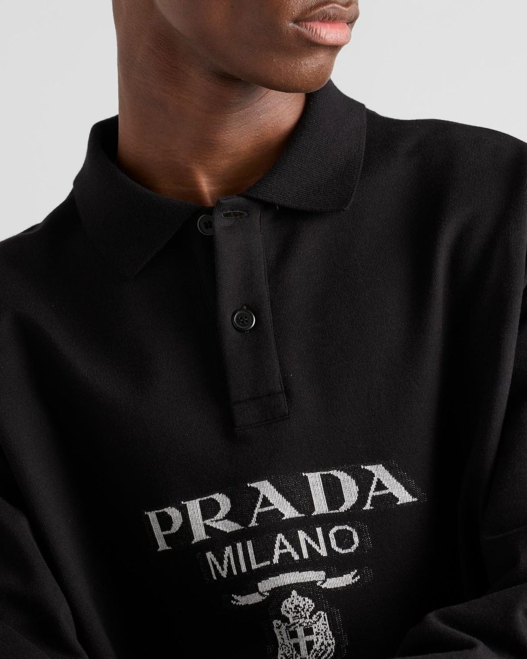Prada Black Long-Sleeved Cotton Polo Shirt for men