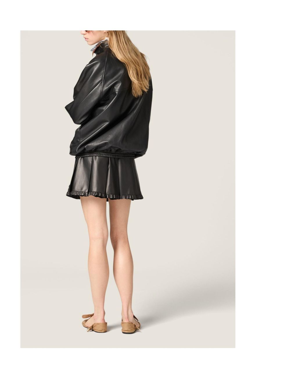 Miu Miu Gray Pleated Nappa Leather Skirt