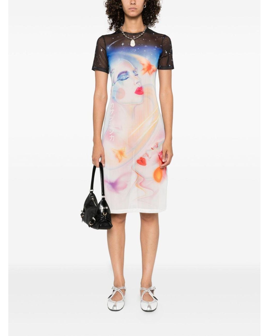 Casablanca Blue Printed Crewneck Midi Dress