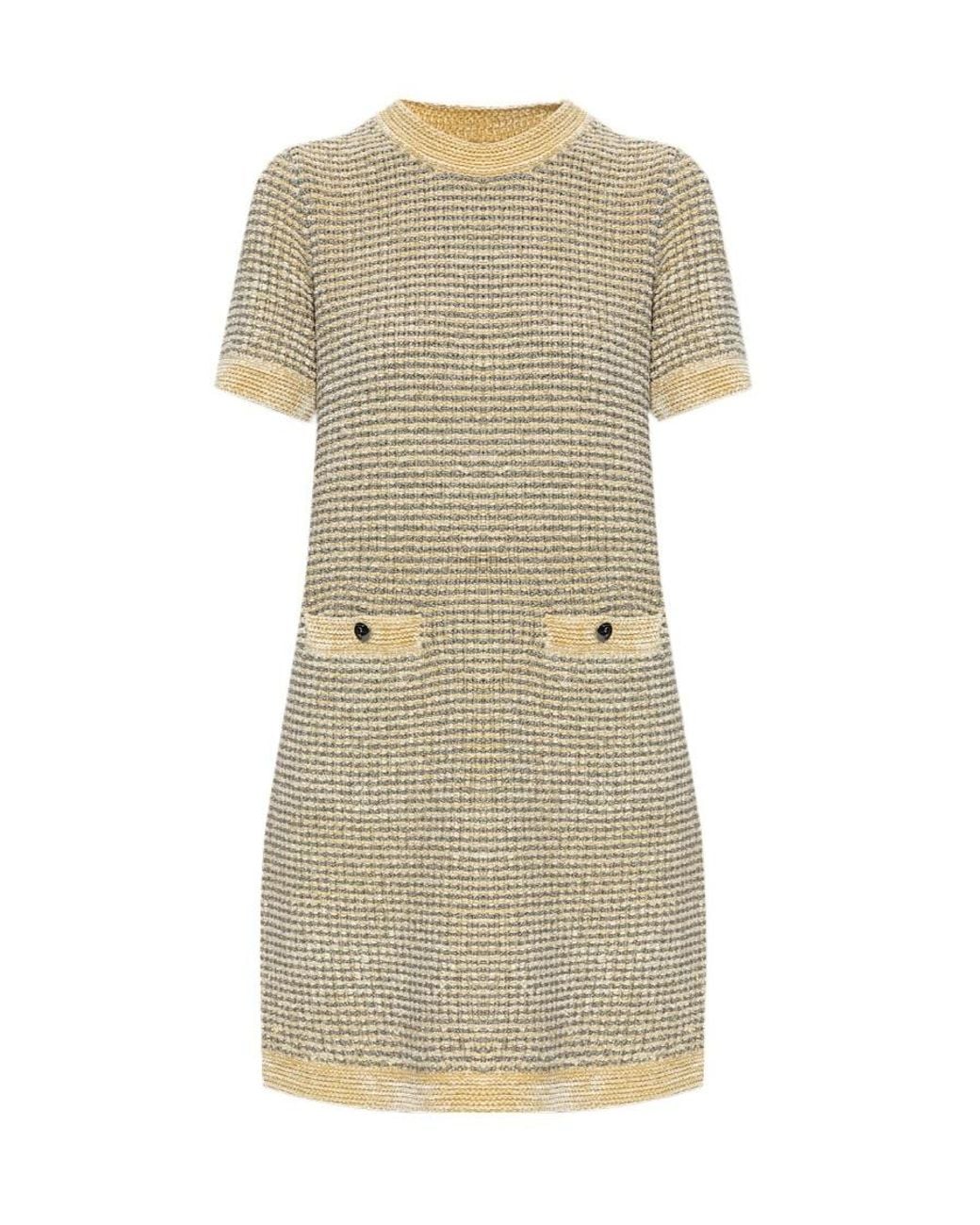 Tory Burch Natural Metallic Thread Velvet Midi Dress
