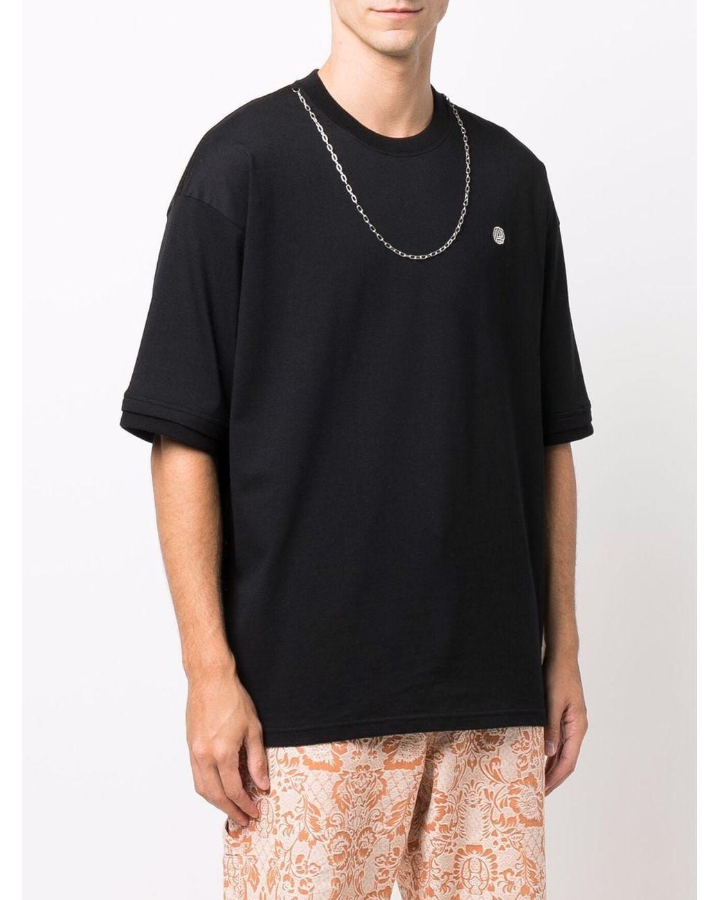 Ambush Black Chain Collar Detailed Crewneck T-Shirt for men