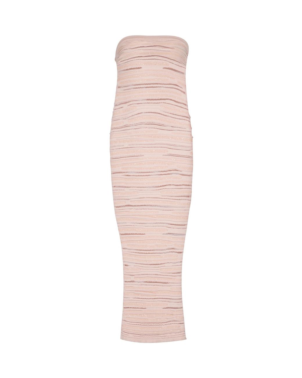 Balmain Pink Knitted Strapless Midi Dress