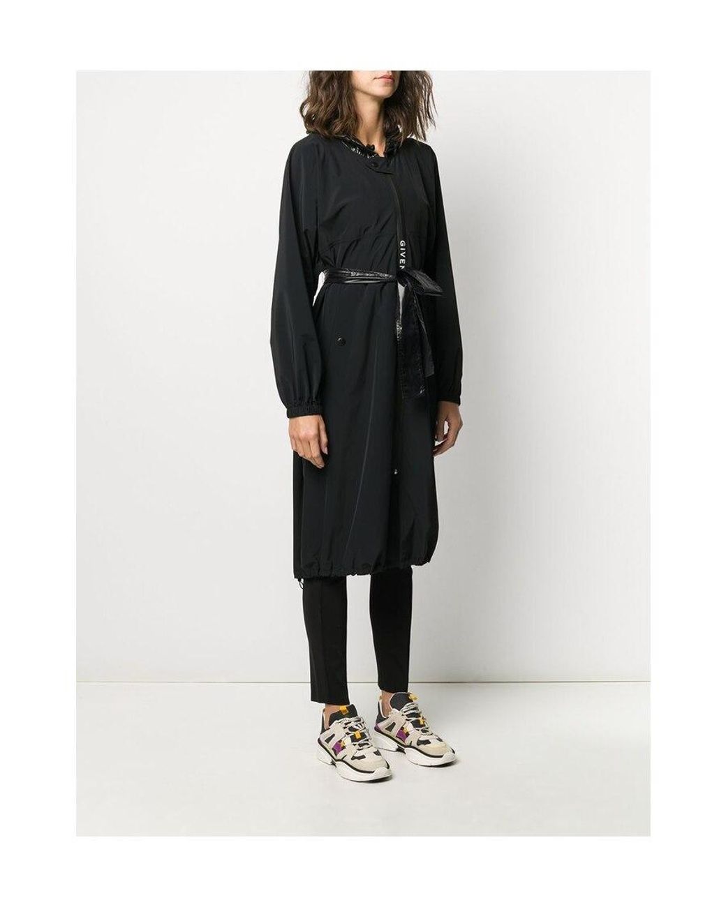 Givenchy Black Hooded Belted Raincoat