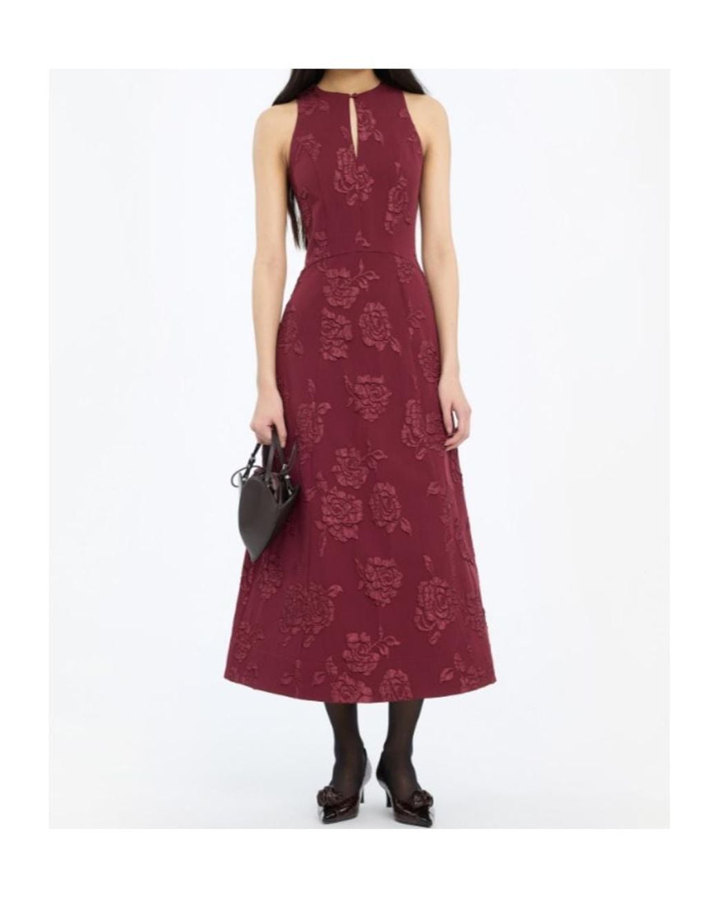ROTATE BIRGER CHRISTENSEN Purple Jacquard Flared Dress Dark