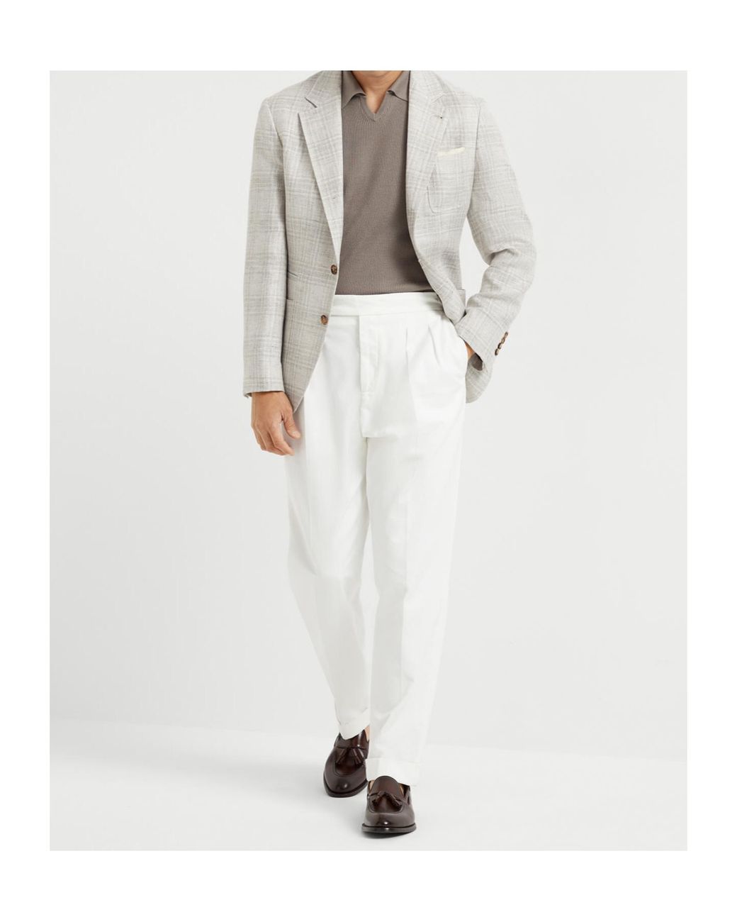 Brunello Cucinelli White Prince Of Wales Deconstructed Blazer for men