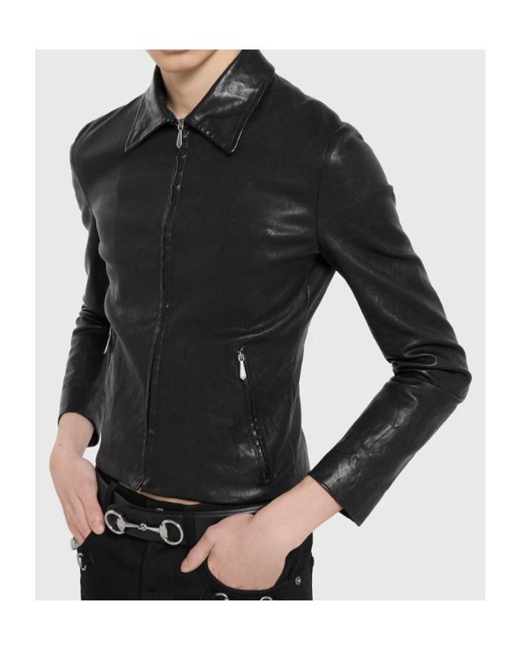 Gucci Black Washed Stretch Nappa Leather Jacket for men