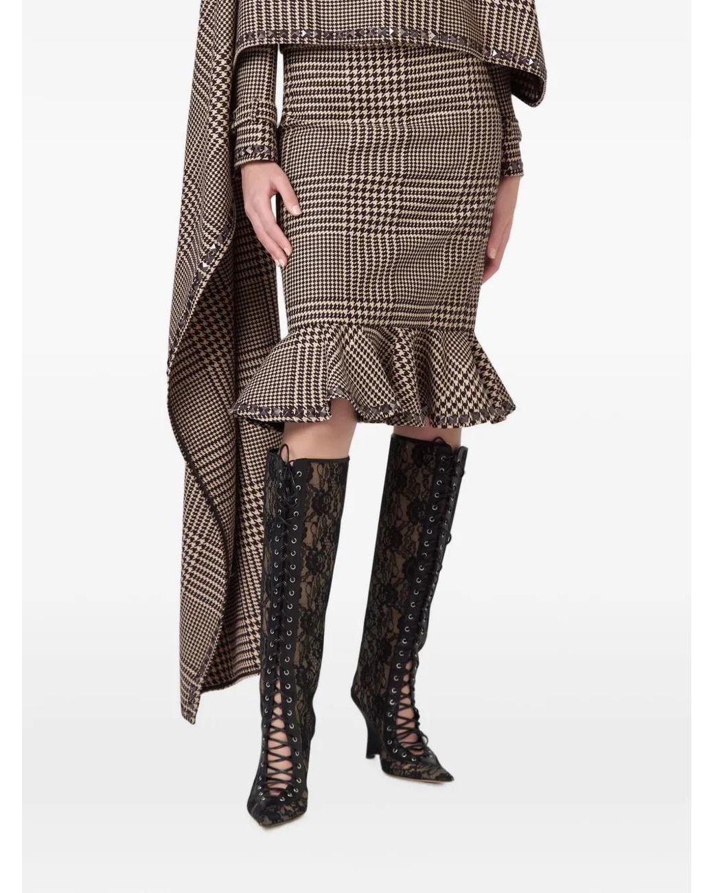 GIUSEPPE DI MORABITO Brown Ruffled Houndstooth Skirt