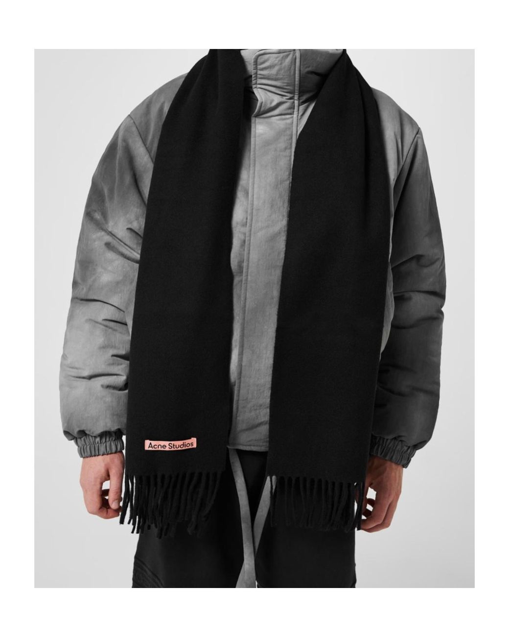 Acne Black Fringed Scarf for men