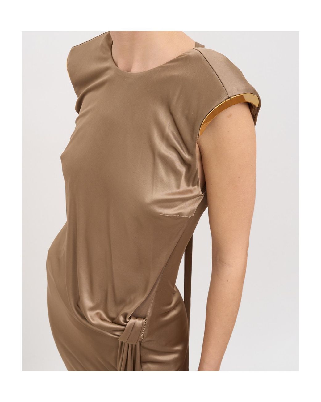 Elisabetta Franchi Brown Pleated Gown With A Slit