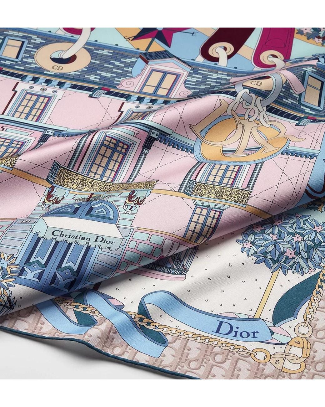 Dior Blue Illustrated Square Scarf