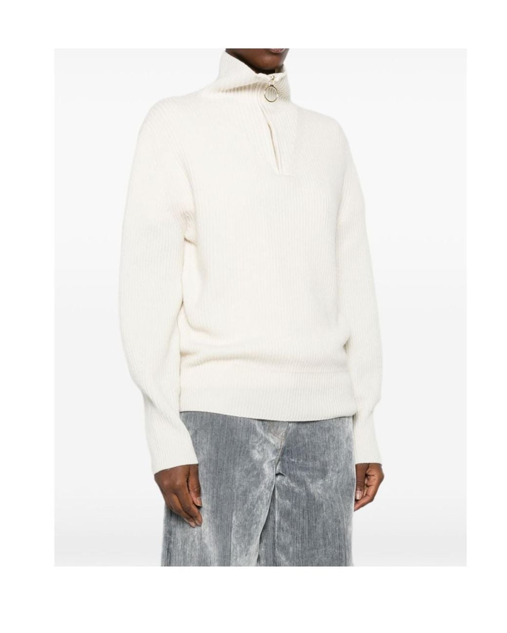 Forte_forte White Ribbed-Knit Half-Zip Sweater