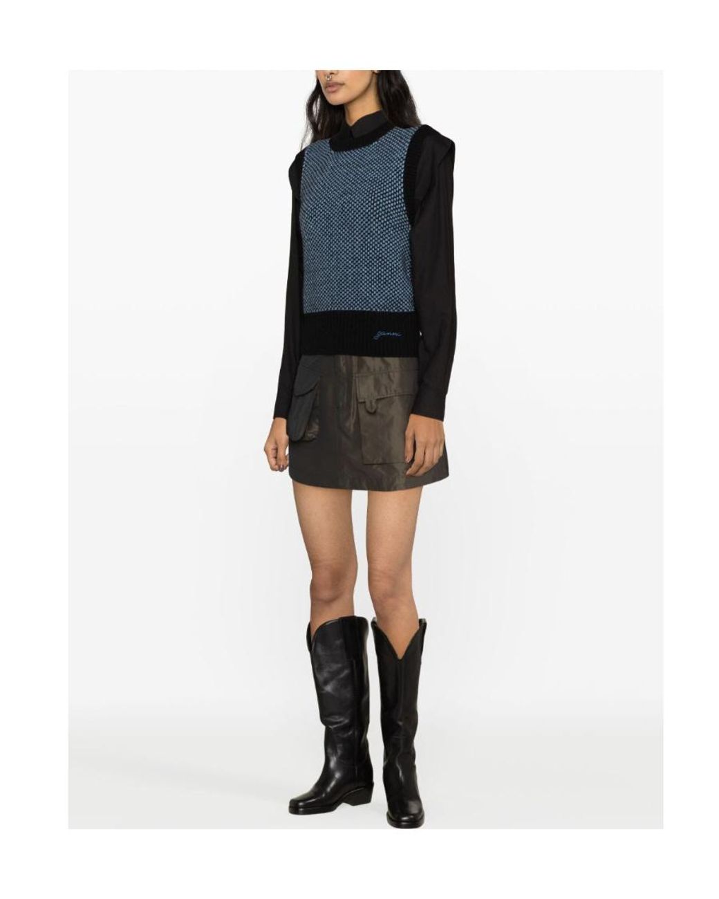 Ganni Blue Logo-Embroidered Knit Vest