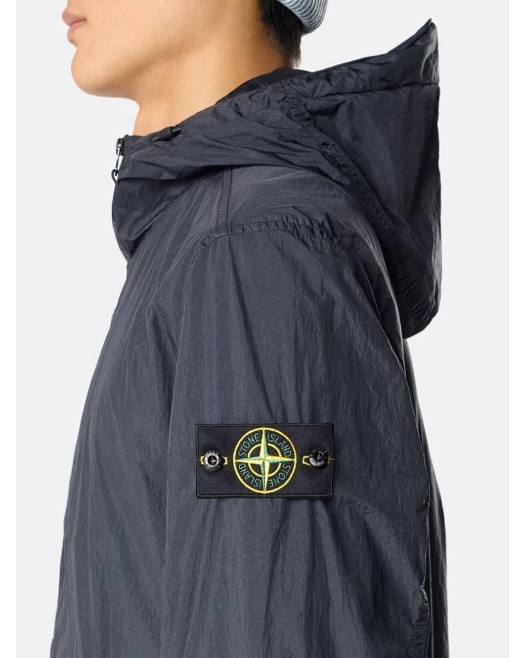 Stone Island Blue Wrinkled Hooded Wind Resistance Jacket for men