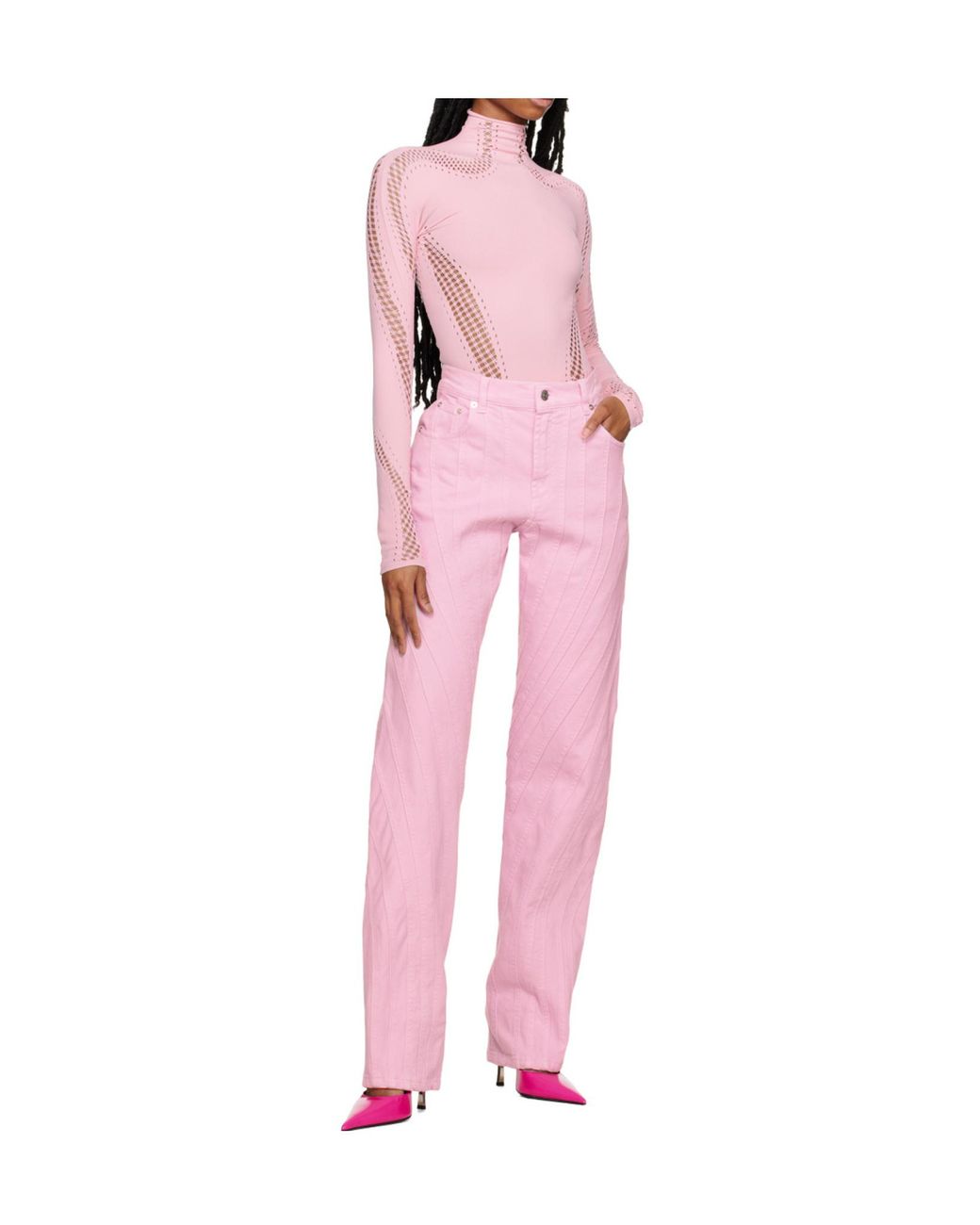 Mugler Pink Belt-Loop Jeans