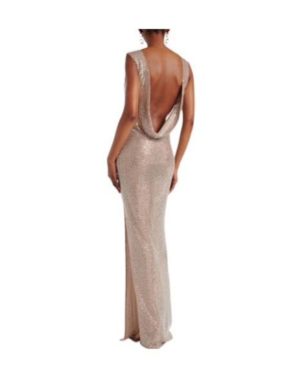 Self-Portrait Brown Rhinestone Draped Open-Back Maxi Dress