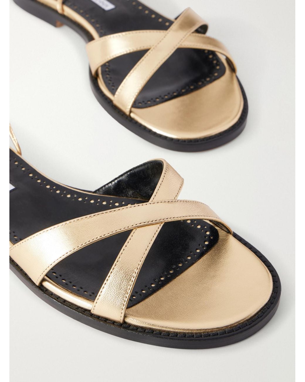 Manolo Blahnik White Metallic Flat Sandals