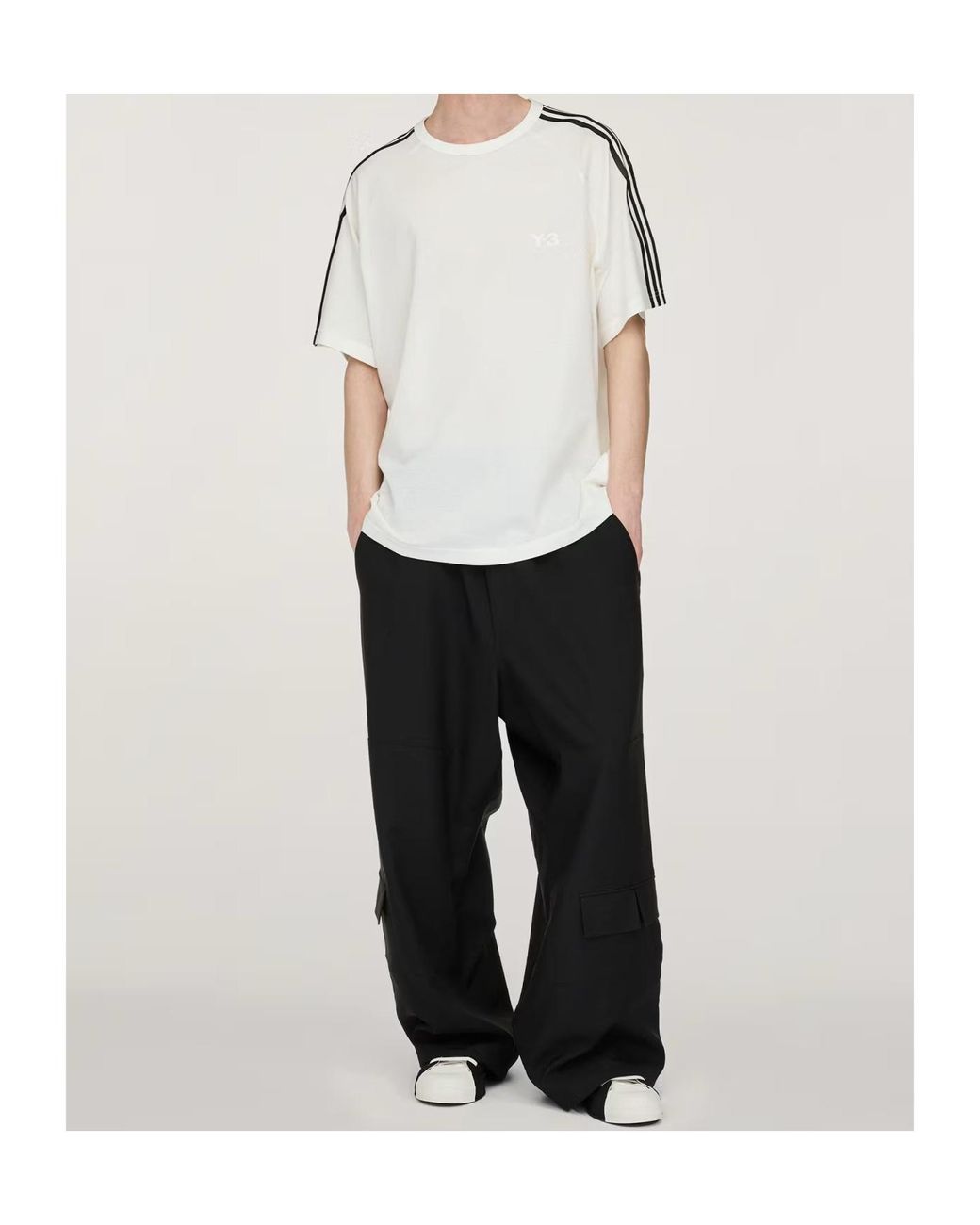 Y-3 White Stripe Detail Cotton T-Shirt for men