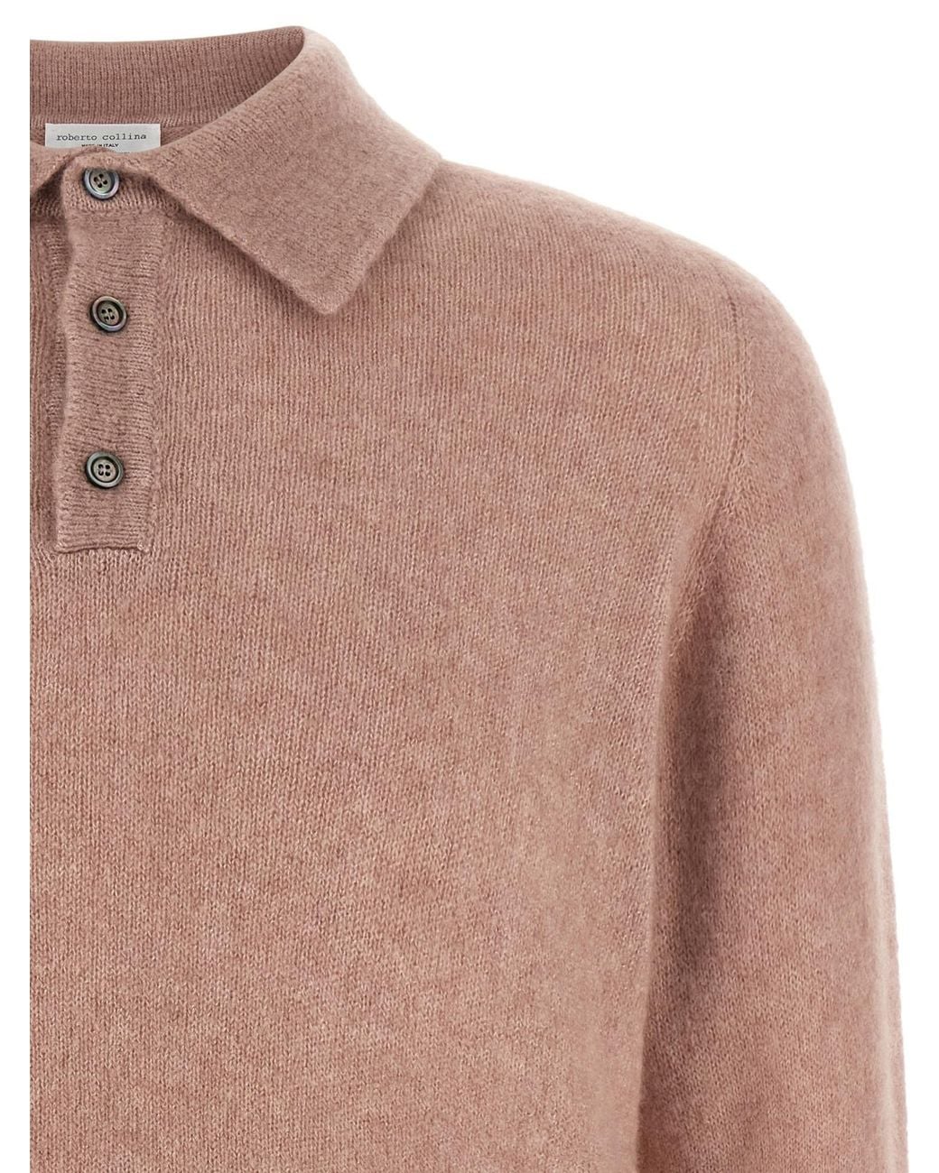 Roberto Collina Pink Brushed Knit Polo Shirt for men