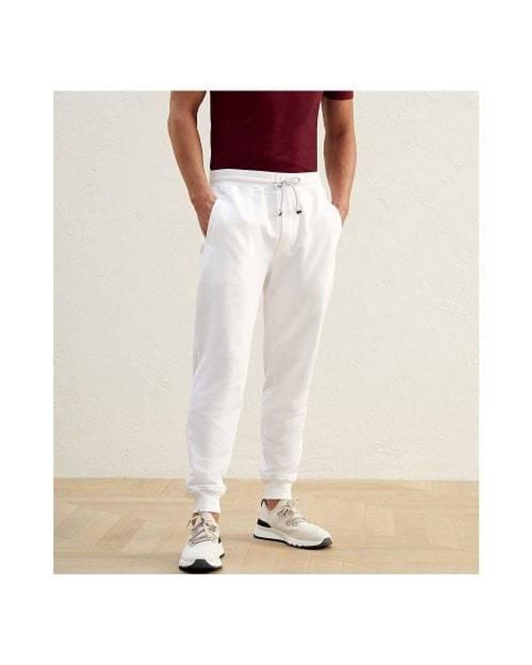 Brunello Cucinelli White Drawstring-Waist Track Pants for men