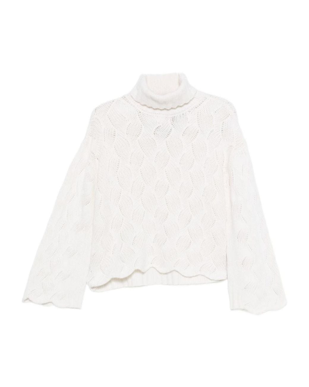 Twinset White Cable-Knit Turtleneck Sweater