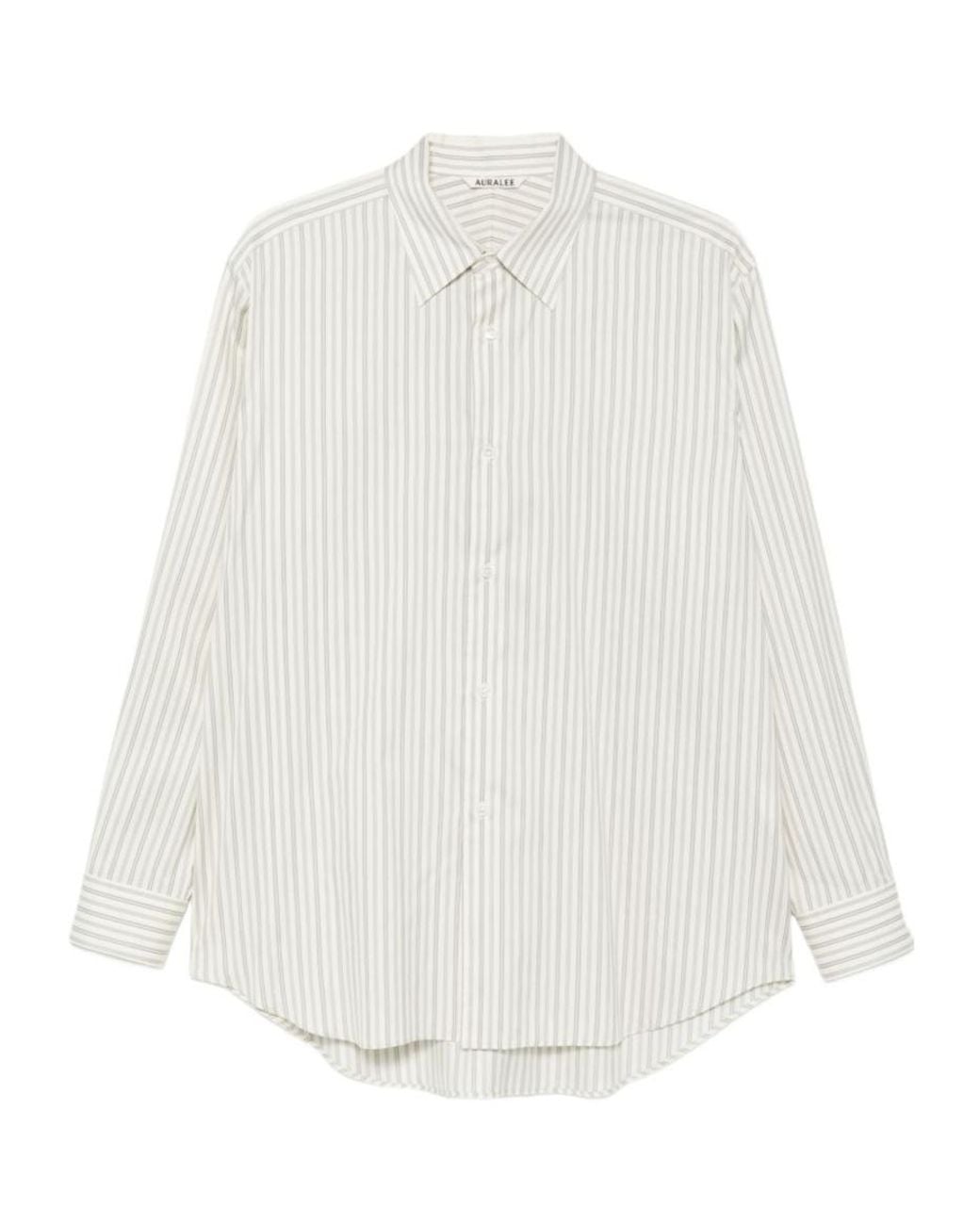 Auralee White Striped Long-Sleeve Shirt for men