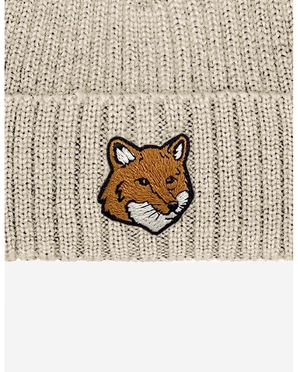 Maison Kitsuné White Maison Kitsuné Fox Head Beanie for men