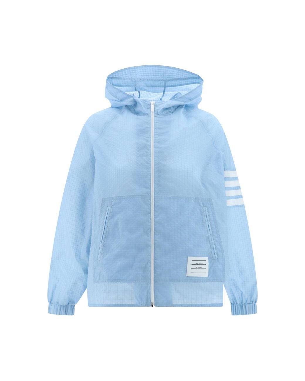 Thom Browne Blue 4-Bar Stripe Detailed Hooded Jacket