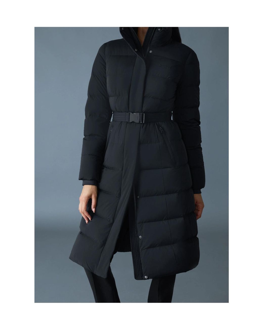 Mackage Black Coralia-City Recycled Down Coat With Storm Visor And Belt
