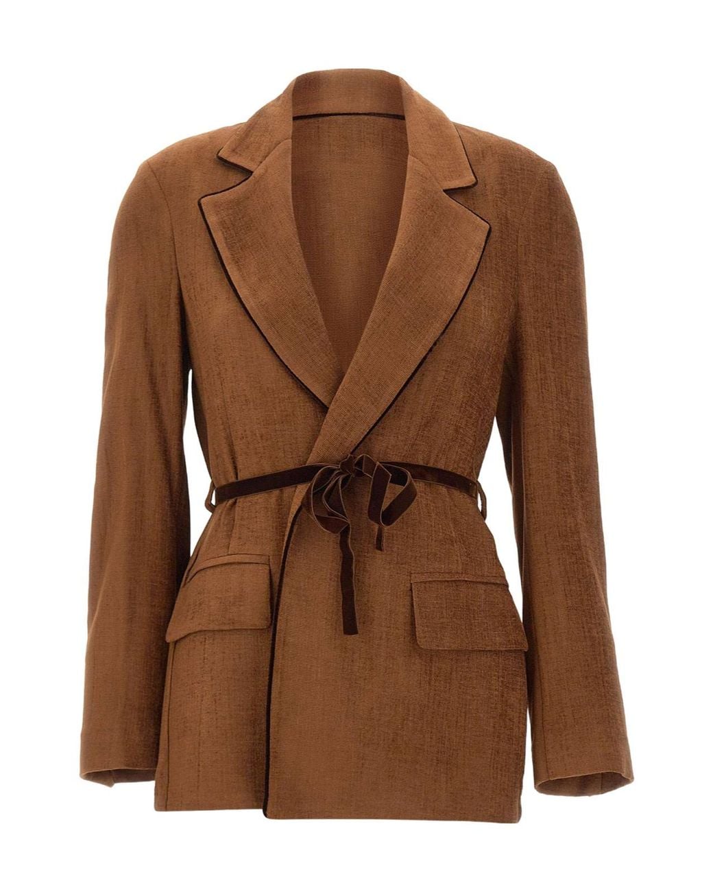 Kaos Brown Belted Suede-Effect Blazer