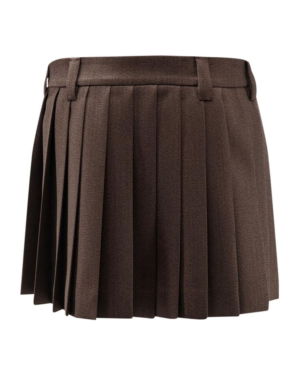 Miu Miu Brown Logo Detailed Pleated Mini Skirt